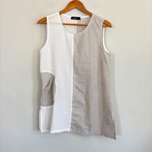 Yushi Tunic Top Women Size Small? White Gray Lagenlook Sleeveless